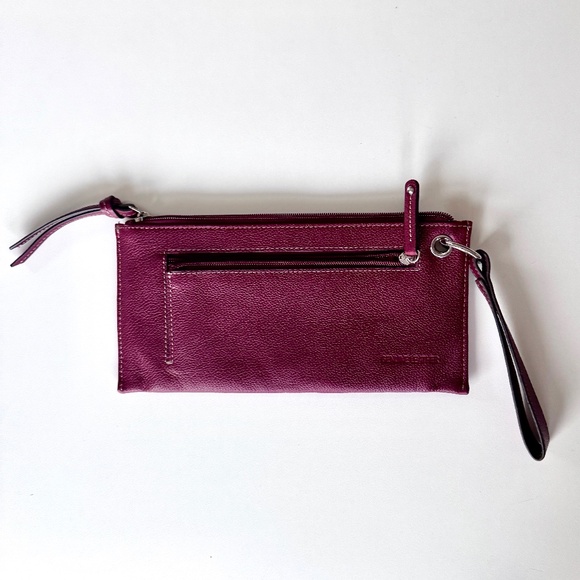 NWoT Genuine Leather Brown Wristlet Clutch Wallet, Zipper Striped Satin Interior - Picture 2 of 12